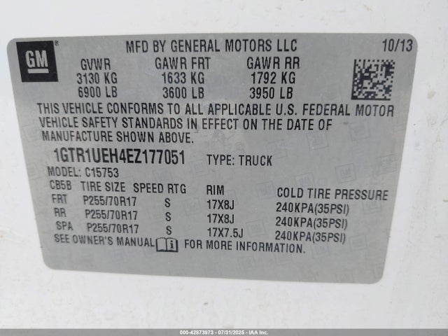 1GTR1UEH4EZ177051 GMC lv3 - vvt, aluminum, e85 max