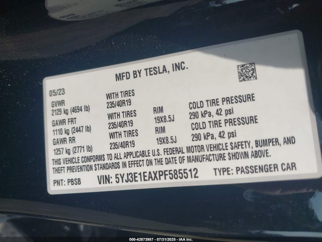 2023 TESLA MODEL 3 5YJ3E1EAXPF585512 Photo 8