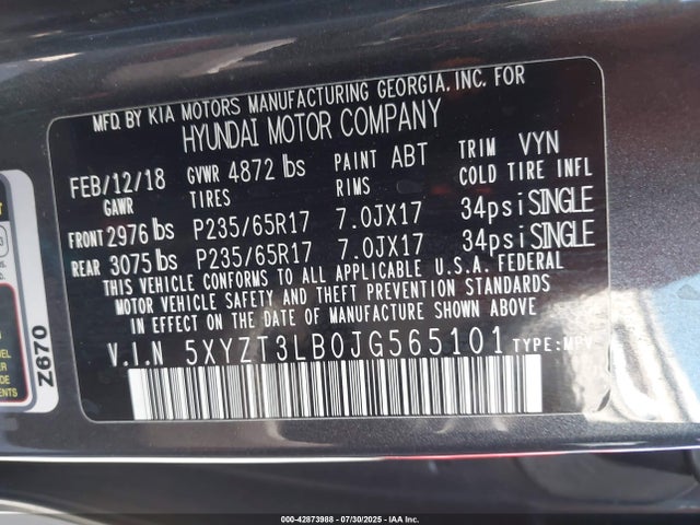 5XYZT3LB0JG565101 Hyundai gdi theta ii
