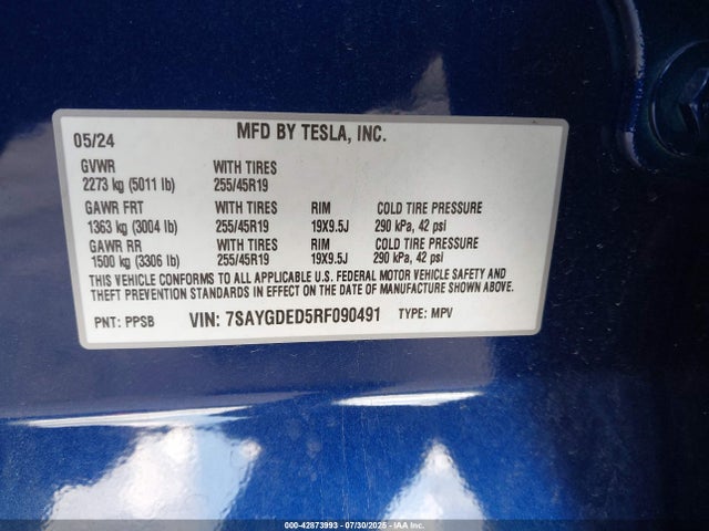 2024 TESLA MODEL Y 7SAYGDED5RF090491 Photo 8