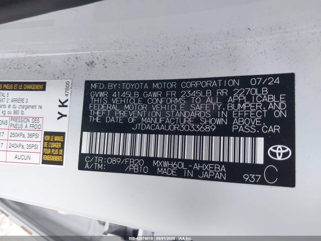 JTDACAAU0R3033689 Toyota m20a-fxs