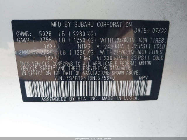 4S4BTGND8N3275640 Subaru na, u4