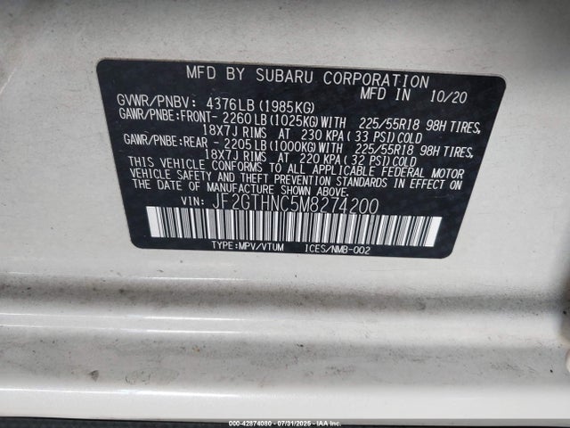 Subaru na 2021 JF2GTHNC5M8274200 Image 9