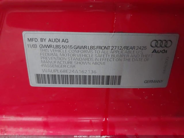 2004 AUDI S4 WAUPL68E24A162136 Photo 8