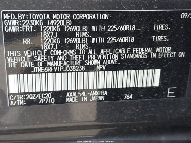 JTME6RFV1PJ038238 Toyota a25a-fxs, 3nm+4nm(li)