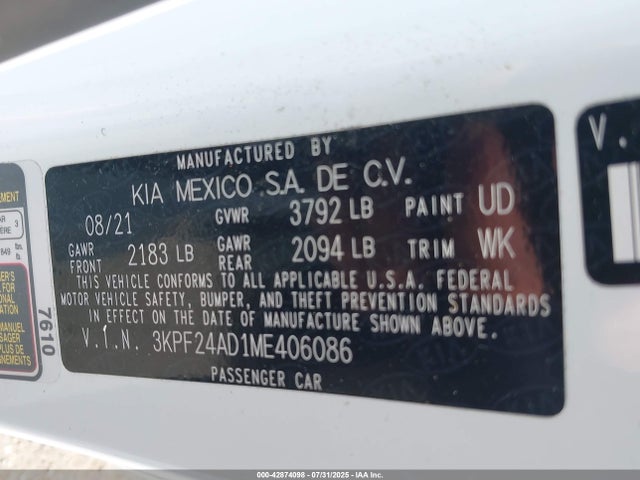 KIA mpi nu 2021 3KPF24AD1ME406086 Image 9