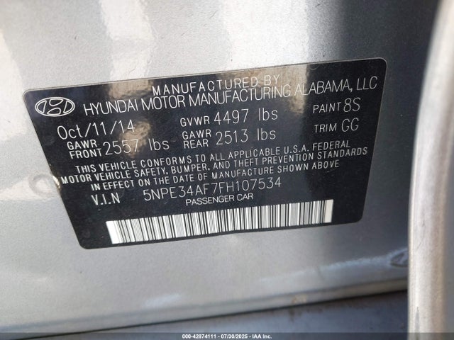 5NPE34AF7FH107534 Hyundai dohc gdi theta-ii