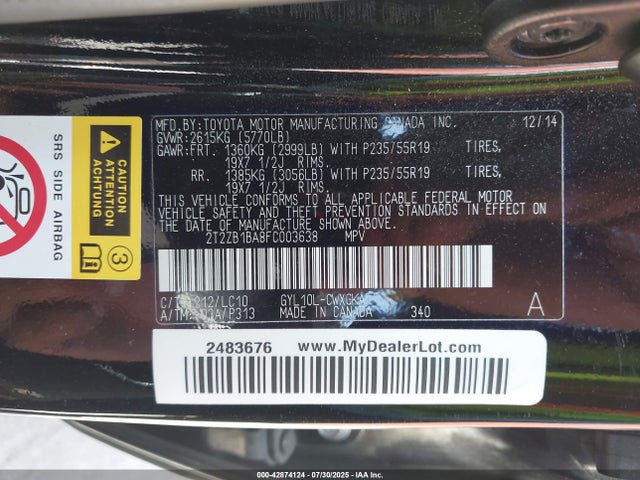 Lexus 2gr-fxe, 4jm 2015 2T2ZB1BA8FC003638 Image 9