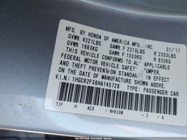 1HGCR2F56HA145729 Honda k24w1