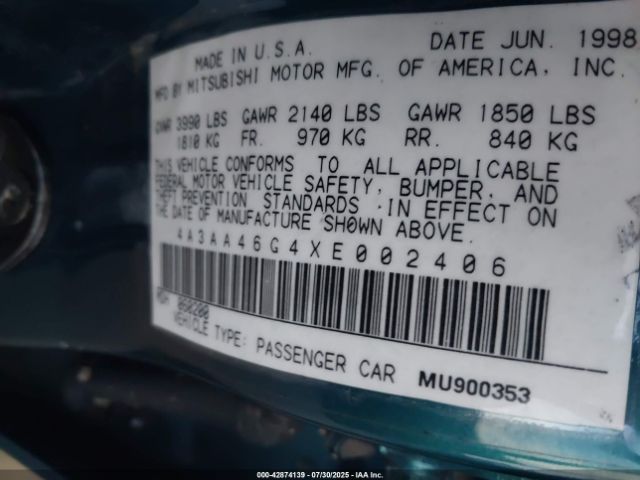 1999 MITSUBISHI GALANT 4A3AA46G4XE002406 Photo 8