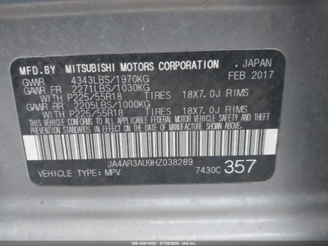 2017 MITSUBISHI OUTLANDER SPORT JA4AR3AU9HZ038289 Photo 8