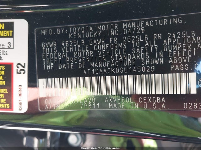 Toyota a25a-fxs 2025 4T1DAACK0SU145029 Image 9