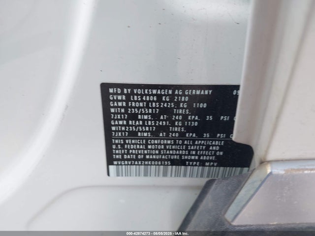 WVGRV7AX2HK006195 Volkswagen 2.0 tsi