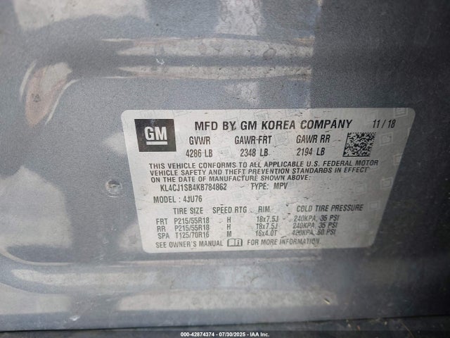 KL4CJ1SB4KB784862 Buick luv: mfi, variable valve timing, alum, e85 max