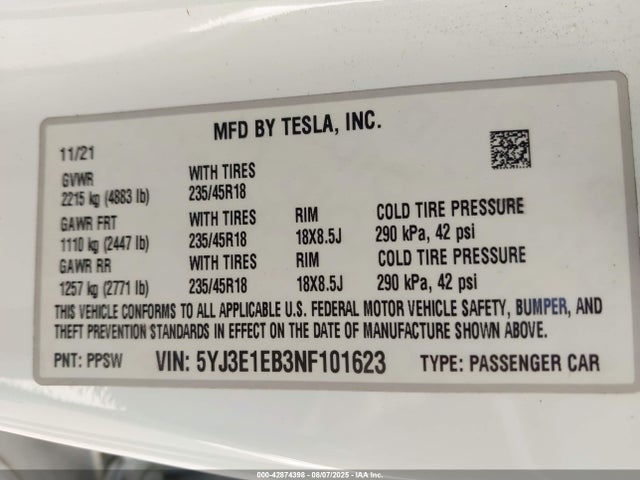 2022 TESLA MODEL 3 5YJ3E1EB3NF101623 Photo 8