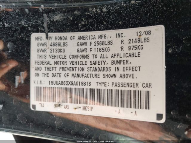 2009 ACURA TL 19UUA862X9A019816 Photo 8