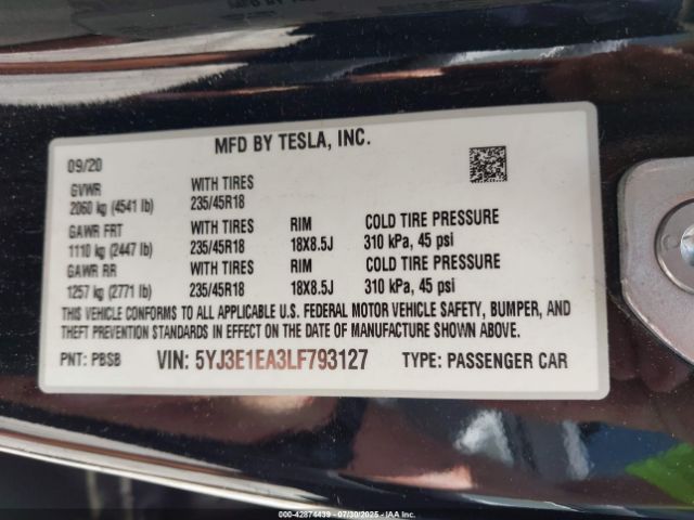 2020 TESLA MODEL 3 5YJ3E1EA3LF793127 Photo 8