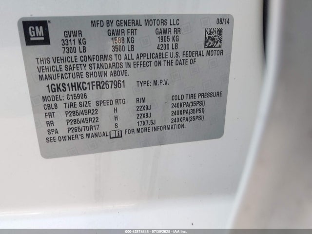 1GKS1HKC1FR267961 GMC Yukon Xl 1500 Slt