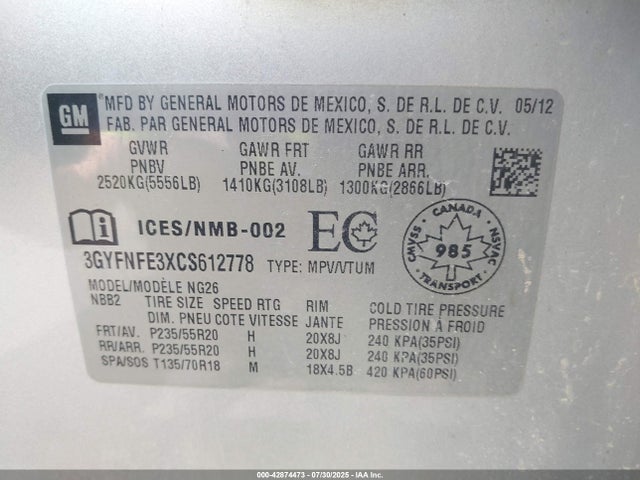 2012 CADILLAC SRX 3GYFNFE3XCS612778 Photo 8