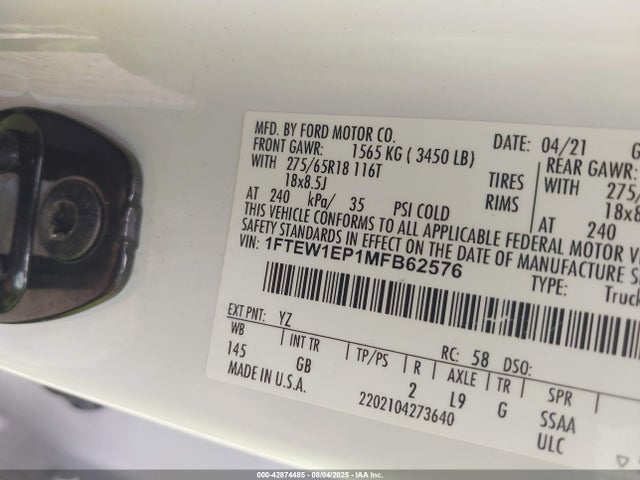 Ford 4v 2021 1FTEW1EP1MFB62576 Image 9