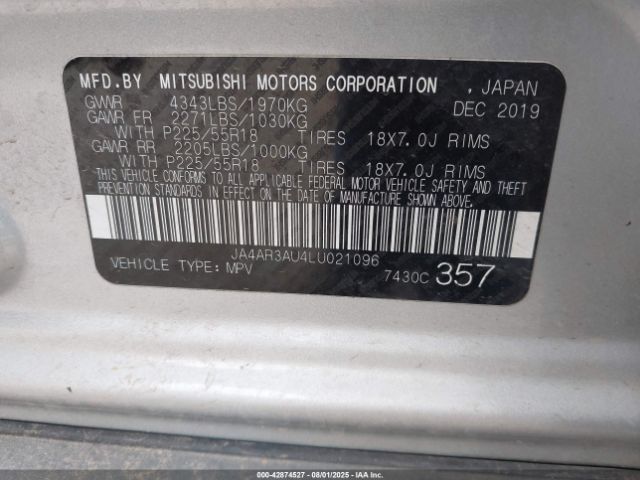 2020 MITSUBISHI OUTLANDER SPORT JA4AR3AU4LU021096 Photo 8