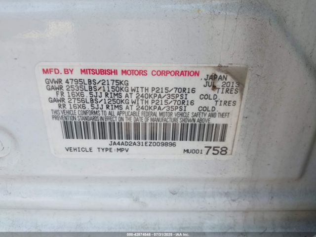 2014 MITSUBISHI OUTLANDER JA4AD2A31EZ009896 Photo 8