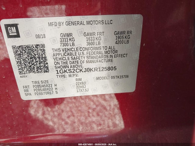 1GKS2CKJ0KR125805 GMC l86 - spark ignited direct injection, variable valve timing, afm, e85max, alum