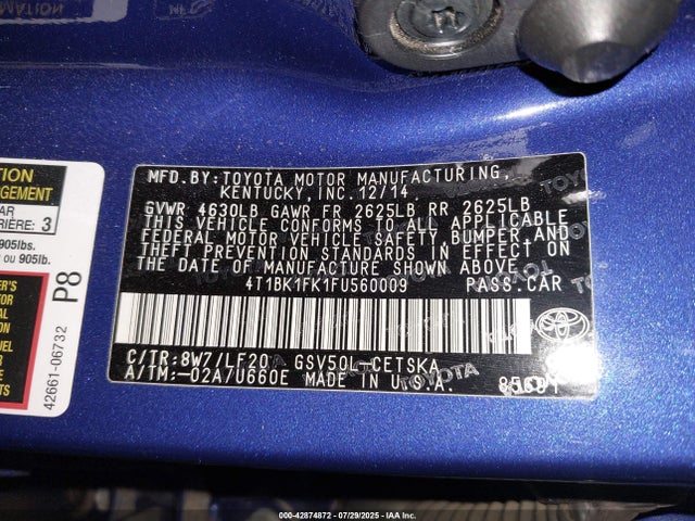 4T1BK1FK1FU560009 Toyota 2gr-fe