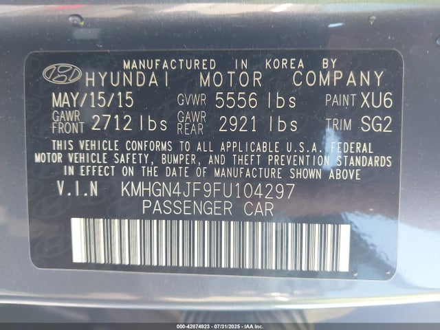 KMHGN4JF9FU104297 Hyundai Genesis