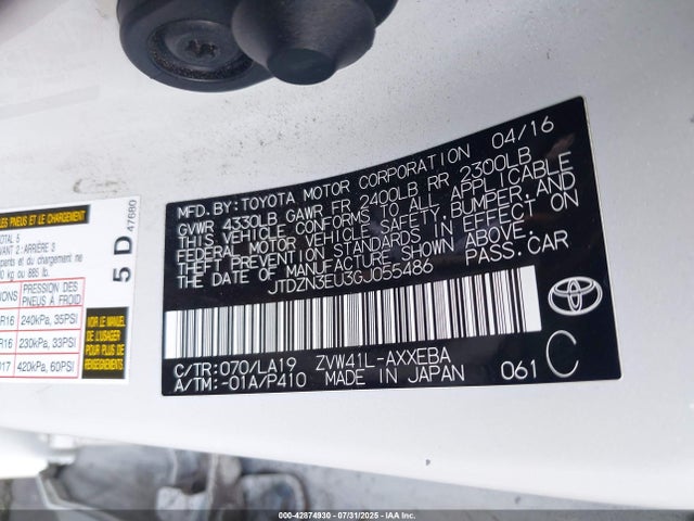JTDZN3EU3GJ055486 Toyota 2zr-fxe, 5jm