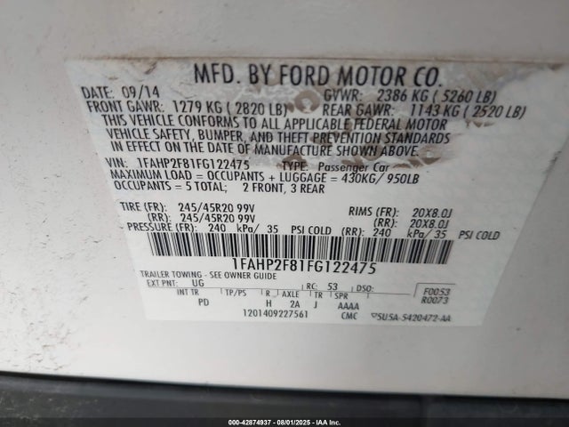 Ford Taurus 2015 1FAHP2F81FG122475 Image 9