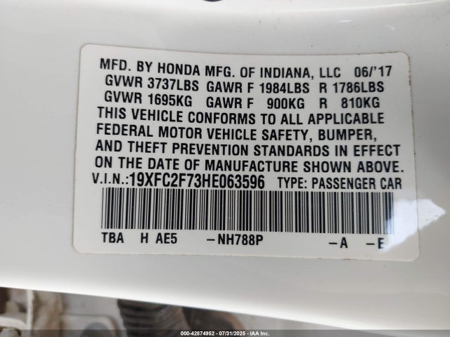 Honda k20c2 2017 19XFC2F73HE063596 Image 9