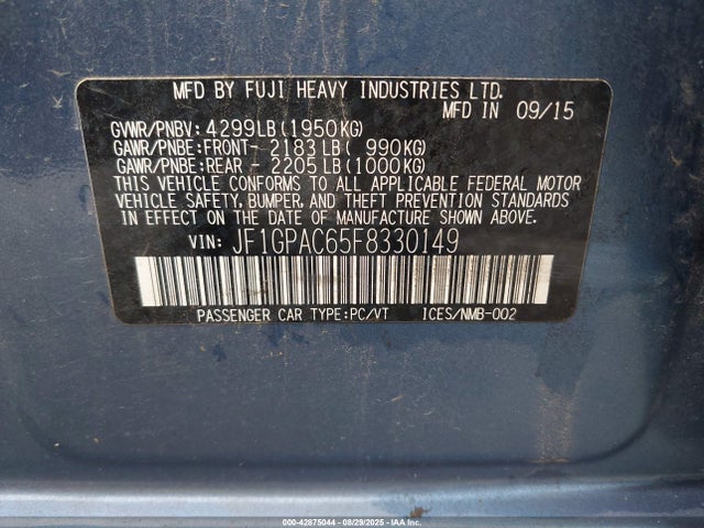 JF1GPAC65F8330149 Subaru 2.0l na