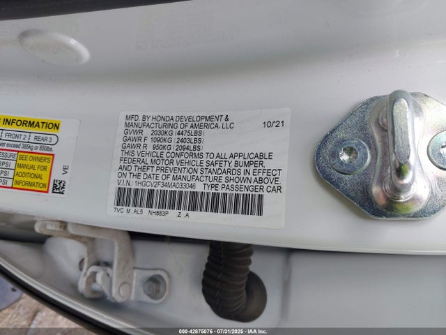 Honda k20c4 2021 1HGCV2F34MA033046 Image 9