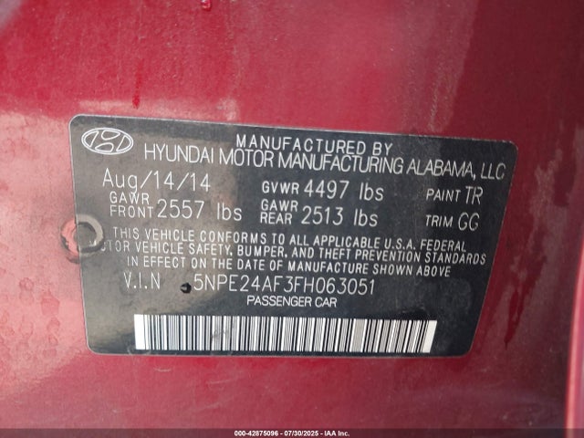 5NPE24AF3FH063051 Hyundai dohc gdi theta-ii
