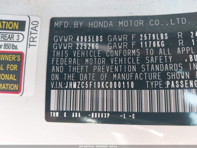 JHMZC5F10KC000110 Honda leb3(h4)