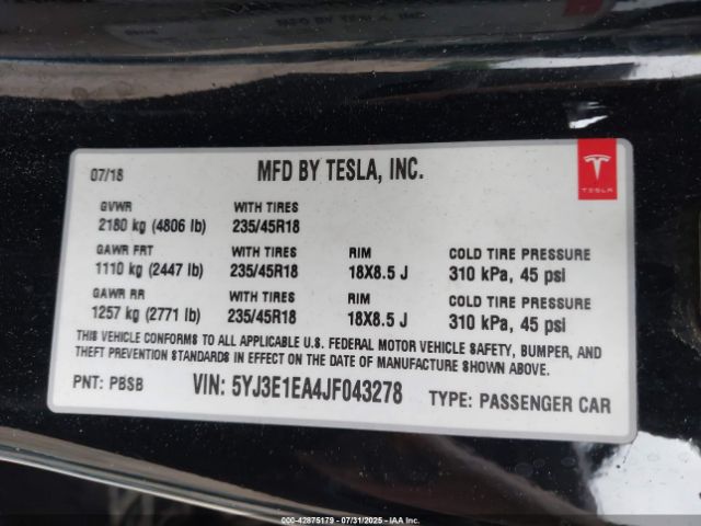 2018 TESLA MODEL 3 5YJ3E1EA4JF043278 Photo 8
