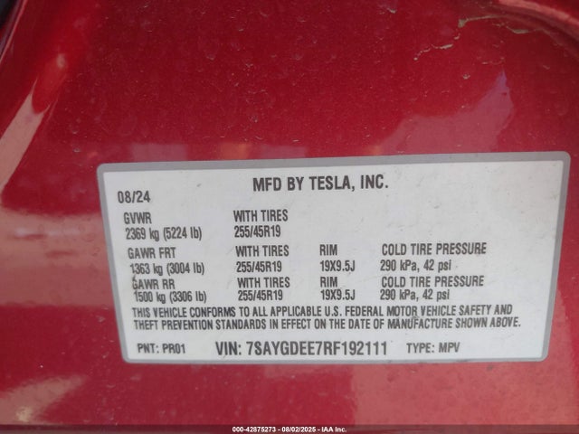 2024 TESLA MODEL Y 7SAYGDEE7RF192111 Photo 8
