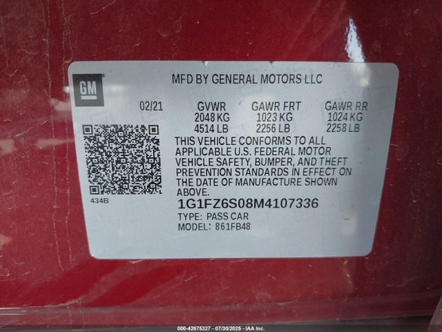 1G1FZ6S08M4107336 Chevrolet 2021