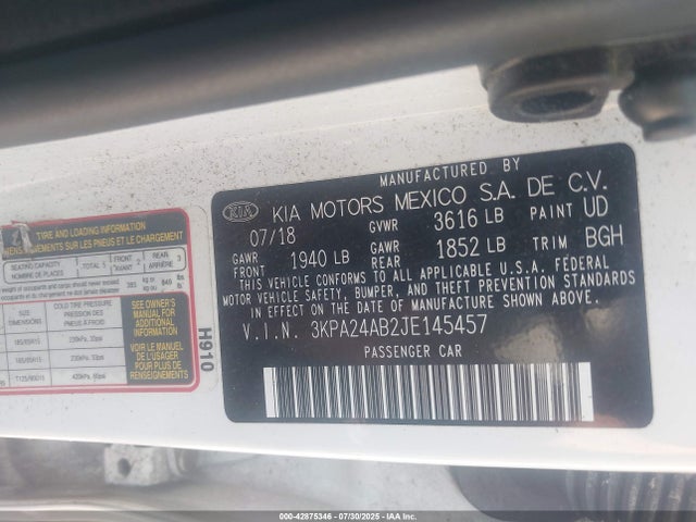 3KPA24AB2JE145457 KIA gdi gamma