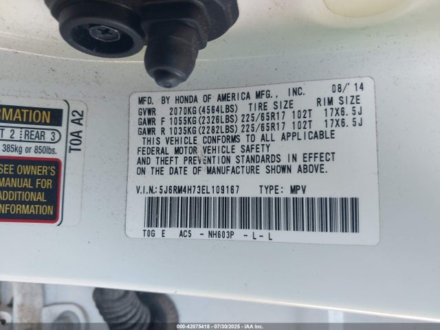 Honda k24z7 2014 5J6RM4H73EL109167 Image 9