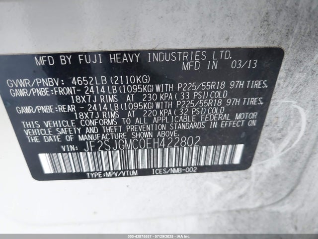 JF2SJGMC0EH422802 Subaru 2.5turbo u4