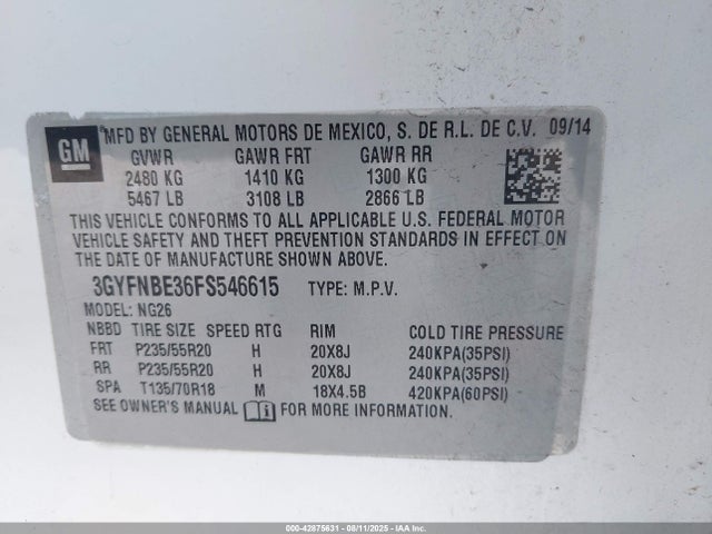 2015 CADILLAC SRX 3GYFNBE36FS546615 Photo 8
