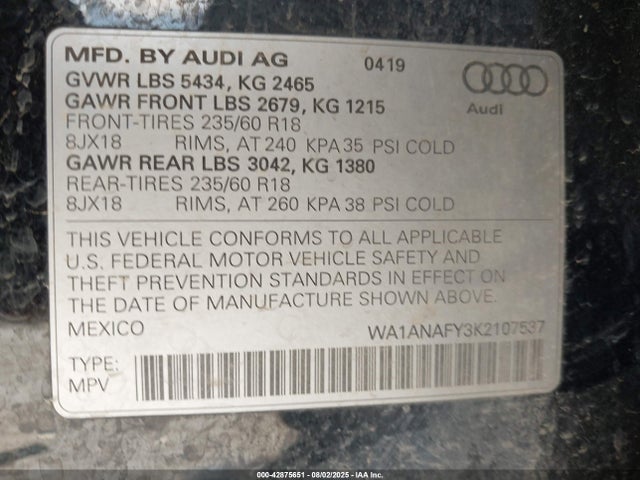 2019 AUDI Q5 WA1ANAFY3K2107537 Photo 8