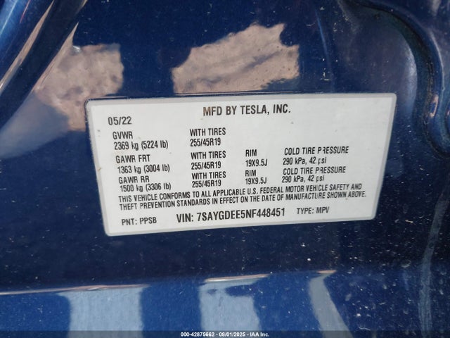2022 TESLA MODEL Y 7SAYGDEE5NF448451 Photo 8