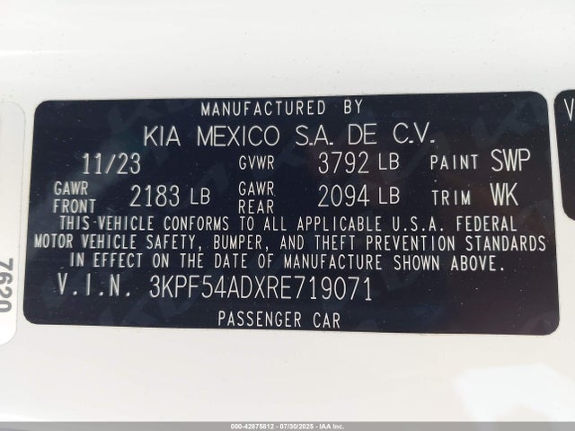 3KPF54ADXRE719071 KIA mpi nu