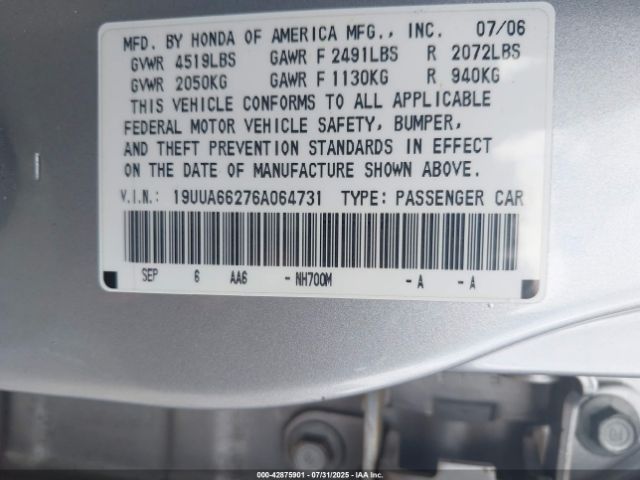 2006 ACURA TL 19UUA66276A064731 Photo 8