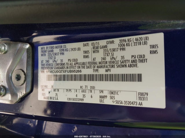 1FMCU0G7XFUB95266 Ford 2015