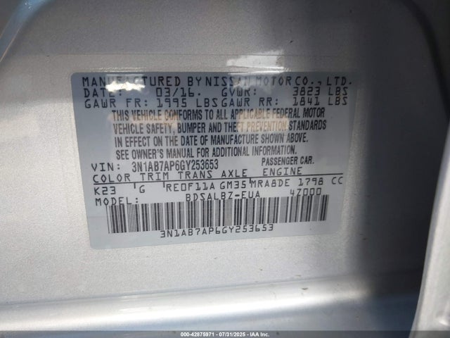 3N1AB7AP6GY253653 Nissan 2016