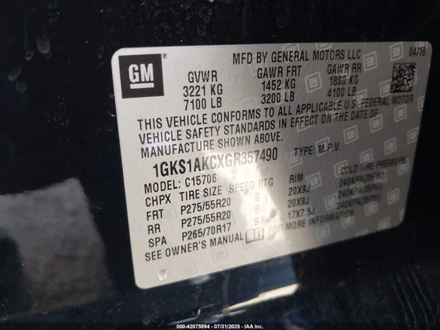1GKS1AKCXGR357490 GMC l83 - sidi, vvt, afm, e85 max, aluminum
